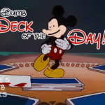 Famous mouse dancing with playing cards. Text says "Dumb Deck of the Day!"